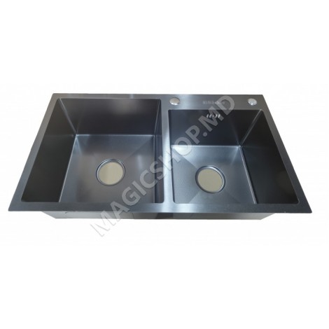 Раковина Backer PVD Duo Sink 750-41047 Nano Black / Titan Grey + корзина, дозатор мыла, сифон
